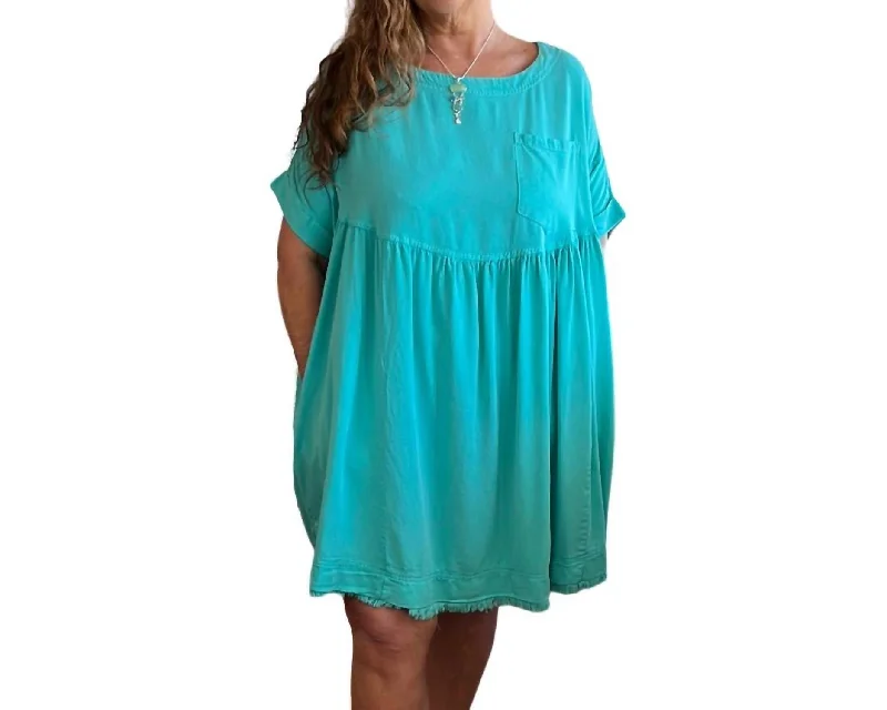 Women's Vintage-Inspired Outfit Oversized Tencel Mineral Wash Dress In Teal