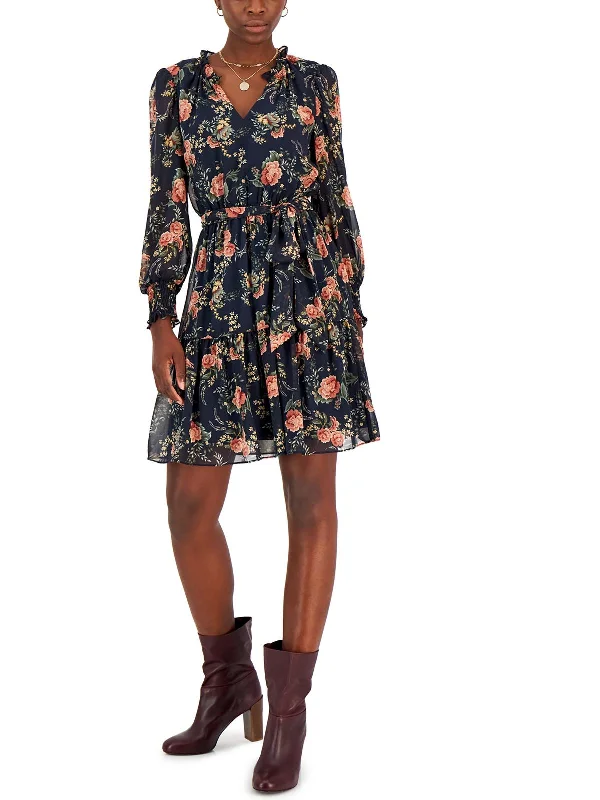Women's Clothing for All Occasions Womens Chiffon Ruffled Fit & Flare Dress