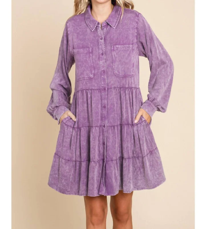 Affordable Fashion Clothing For Women Washed Babydoll Dress In Purple