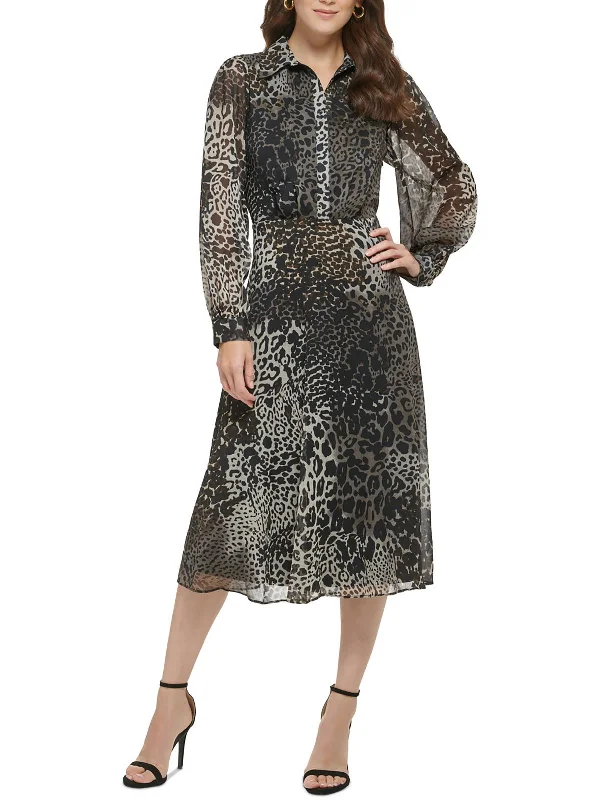 Women's Plus-Size Garments Womens Animal Print Chiffon Fit & Flare Dress