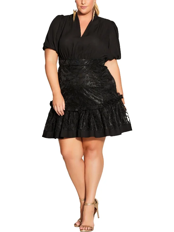Vintage-Inspired Garments Plus Womens Fitted Waist Short Fit & Flare Dress