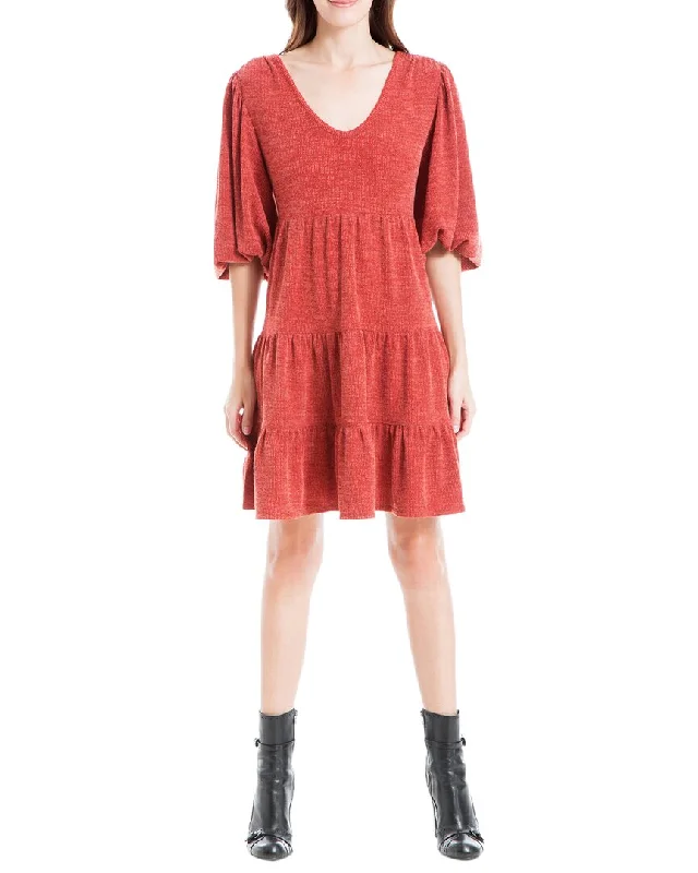 Casual Fashion Max Studio Rib Knit Elbow Sleeve Tiered Short Dress