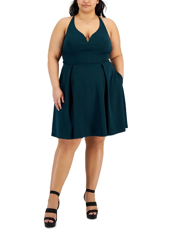 Comfortable Women's Outfits Plus Womens Criss-Cross Back Knee Length Fit & Flare Dress