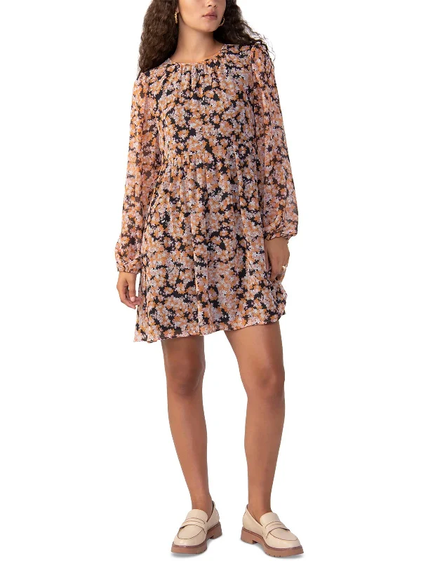 Women's Vintage-Inspired Outfit Womens Shirred Neck Mini Babydoll Dress
