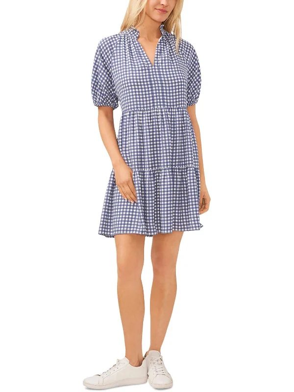 High End Women's Wear Womens Above Knee Checkered Babydoll Dress