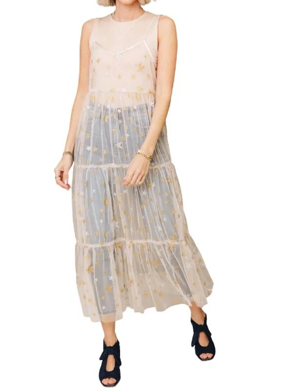 Women's Athletic Outfit Nova Nights Tiered Mesh Slip Dress In Nude