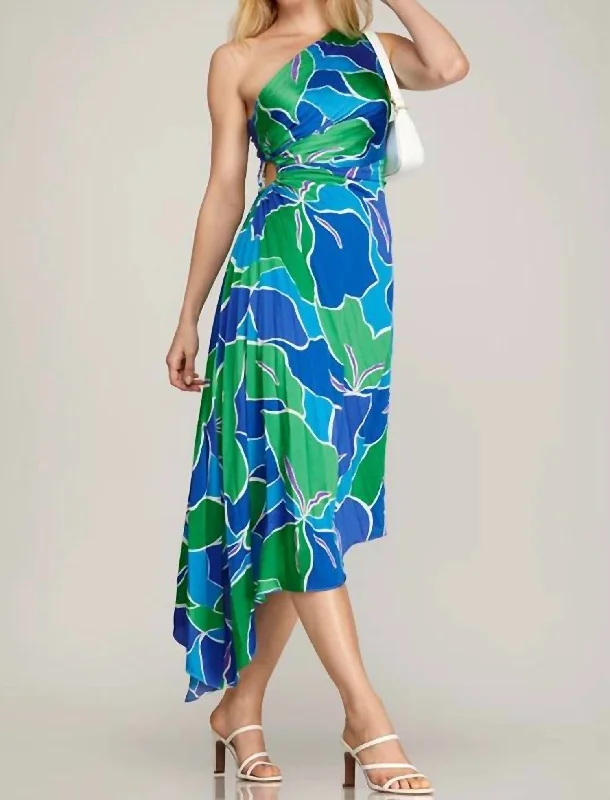 Women's Athletic Garments Abigail Asymmetrical One Shoulder Dress In Blue/green