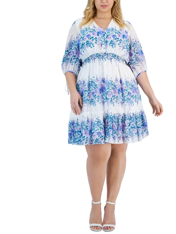 Women's Casual Wear Outfit Plus Womens Smocked Chiffon Fit & Flare Dress