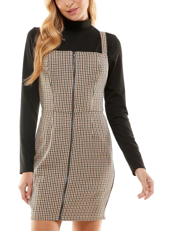Fashion Essentials Juniors Womens Plaid Mini Two Piece Dress