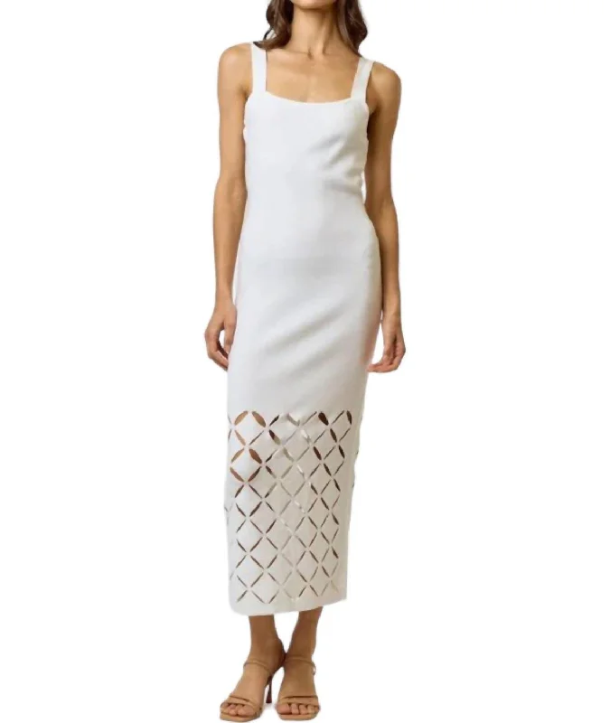 Chic Women's Clothing for Work and Travel Column Cut Out Dress In White