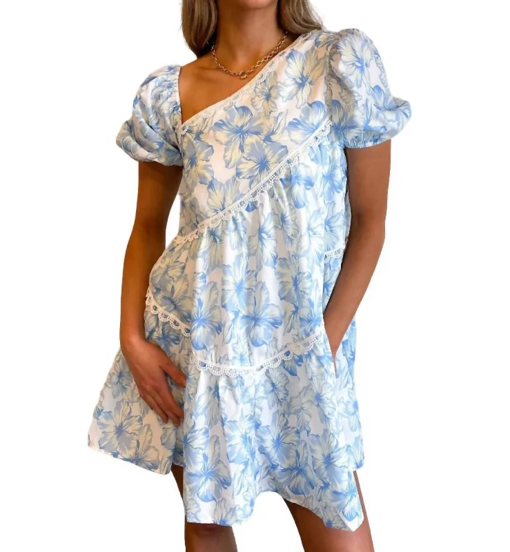 Women's High Street Fashion Sapphire Petals Dress In Blue