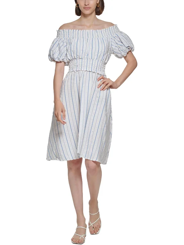 Comfortable Loungewear for Women Womens Puff Sleeve Knee Fit & Flare Dress