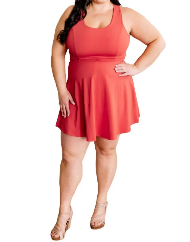 Casual Clothing For Women High Support Tennis Dress With Attached Shorts In Sunny Coral