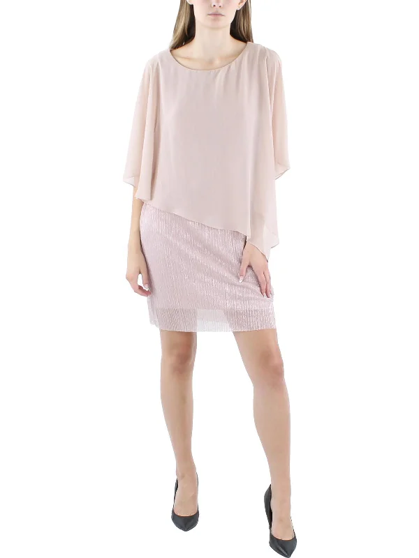Women's Athletic Garments Petites Womens Chiffon Overlay Metallic Sheath Dress