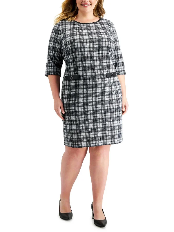 Fashionable Tops for Women Plus Womens Plaid Polyester Wear To Work Dress