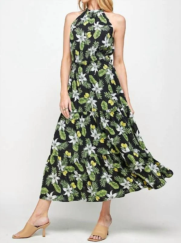 Chic And Comfortable Maxi Halter Dress In Black