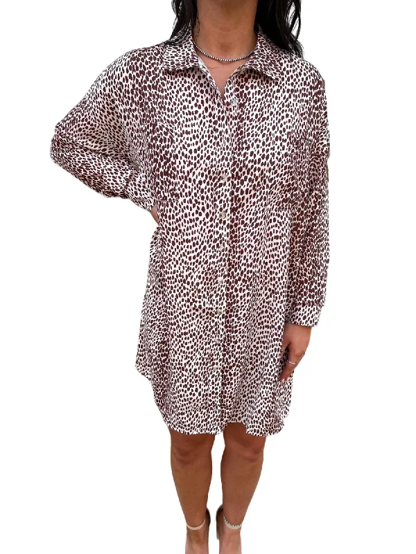 Best Boutiques Online Thirza Leopard Printed Button Down Loose Fit Dress In Brown/white