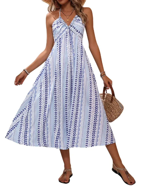 Women's Contemporary Clothing Backless Strappy V-Neck Dress In Light Blue