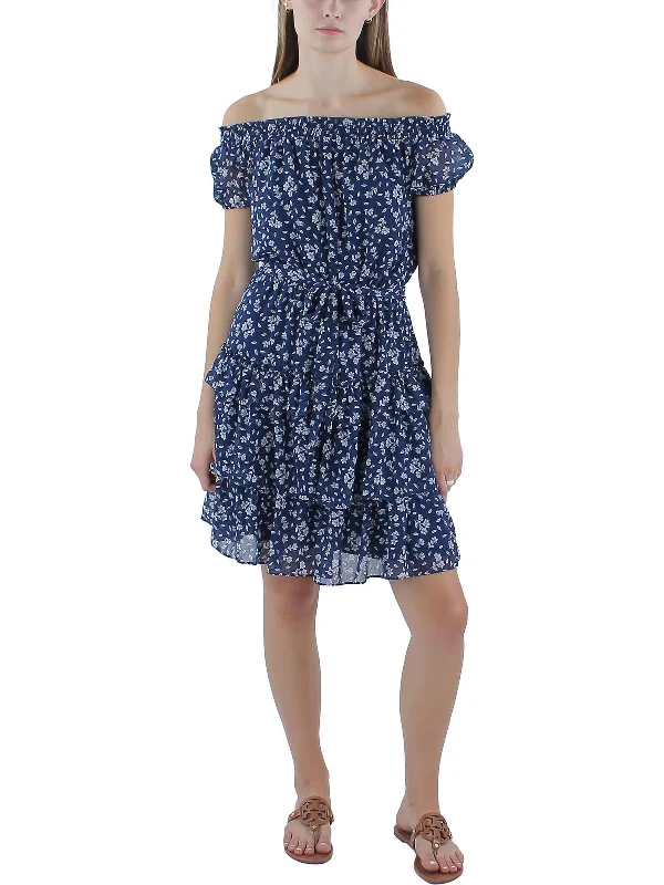 Online Clothing Stores Womens Chiffon Printed Fit & Flare Dress