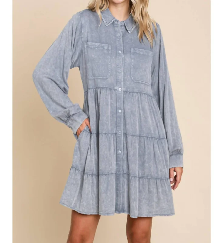 Comfortable Women's Clothes Washed Babydoll Dress In Denim