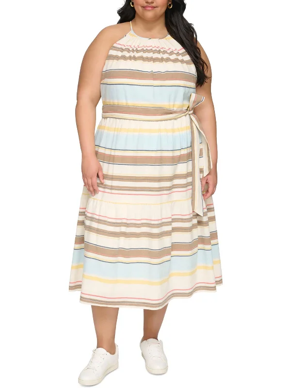 Affordable Women's Fashion Plus Womens Gathered Cotton Halter Dress