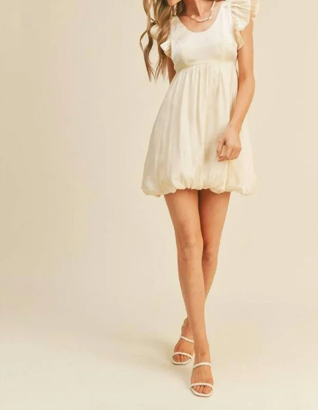 Women's Stylish Outdoor Outfit Dare To Love Metallic Bubble Hem Dress In Cream