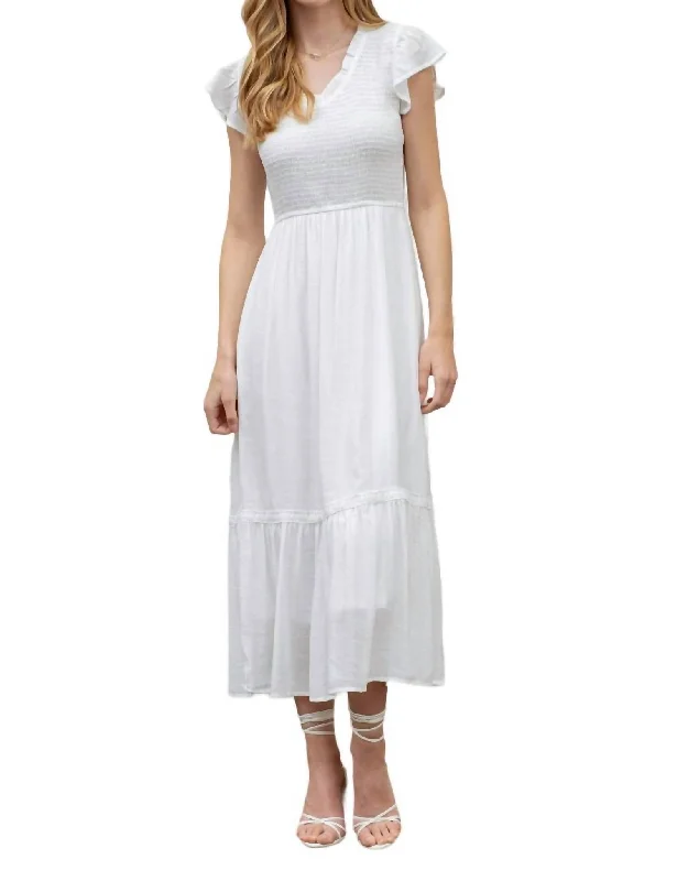 Women's Party Outfit Ruffle Scoop Dress In White