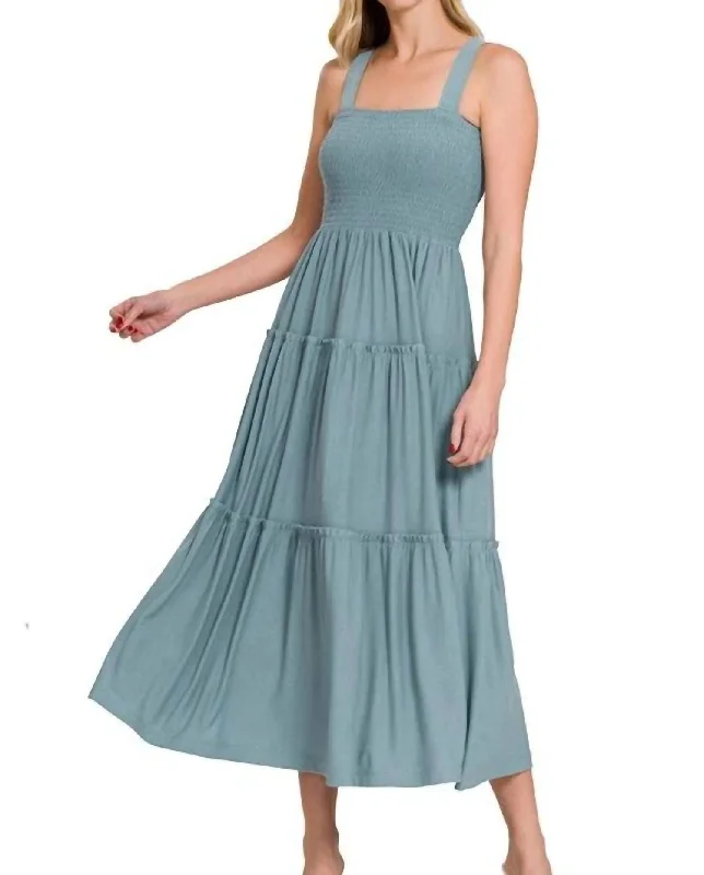 Chic Casual Style Everyday Tier Dress In Blue Grey