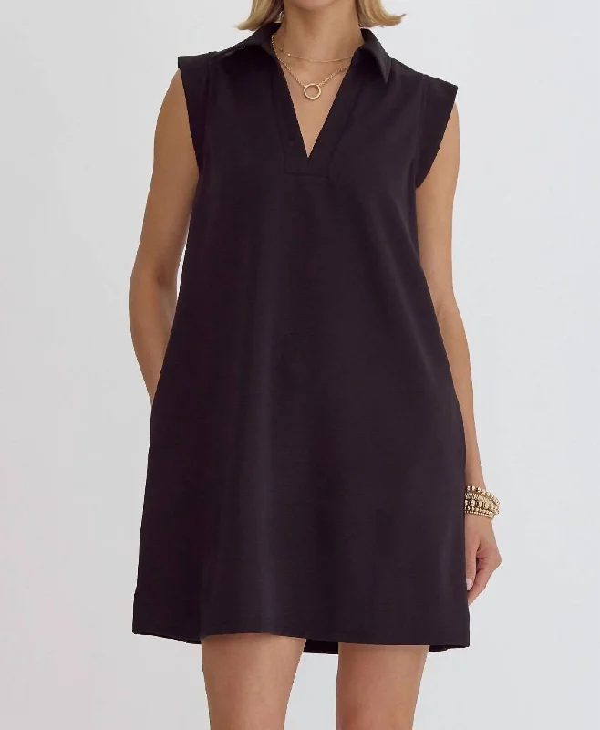 Women's Garments Collared Tank Dress In Black