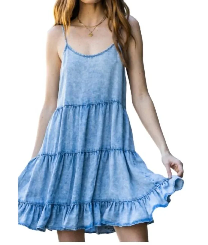 Laid-Back Elegance Cami Denim Dress In Blue