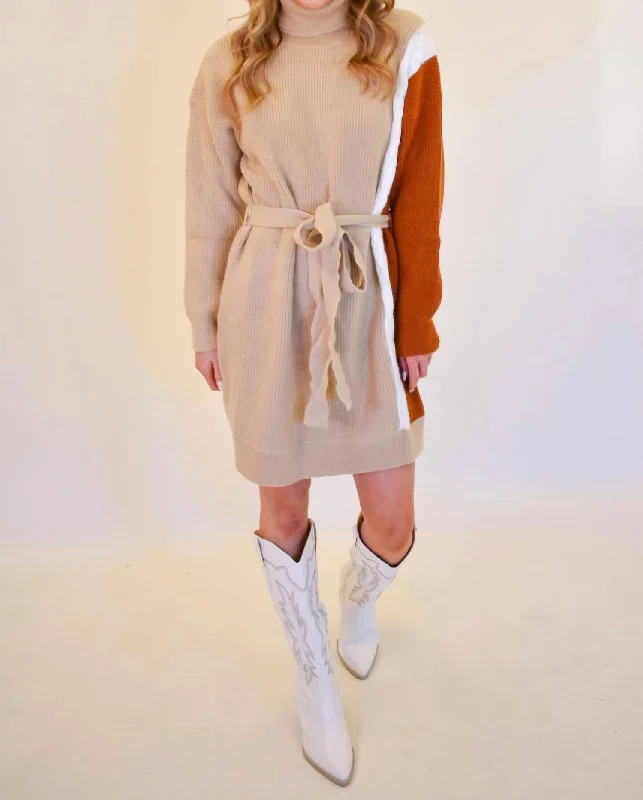 Women's Athletic Outfit Color Block Sweater Dress In Oatmeal