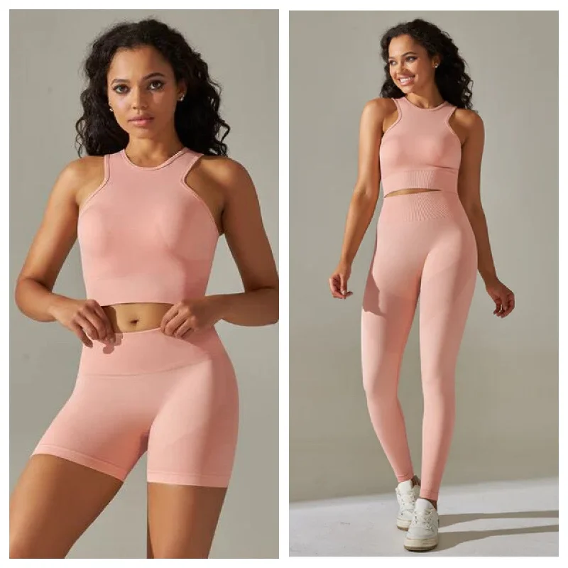 Look Good, Feel Good, And Save Big 3 seamless beautiful back cross double straps sports vest bra set running fitness yoga pants 14 colors Look Good, Feel Good, And Save Big 3 seamless beautiful back cross double straps sports vest bra set running fitness yoga pants 14 colors