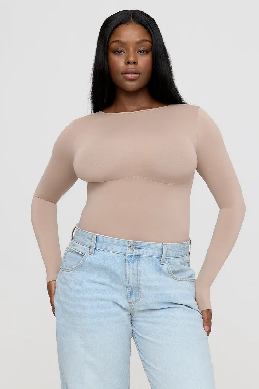 Your Yoga Essentials, Now At Lower Prices 365 CONTOUR LONG SLEEVE SHAPING BODYSUIT - CAPPUCCINO