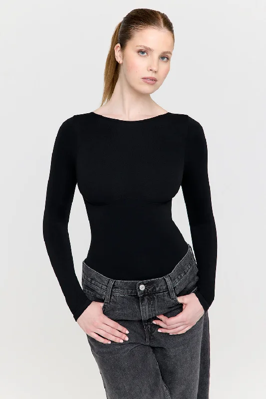 The Perfect Blend Of Comfort And Savings 365 CONTOUR LONG SLEEVE SHAPING BODYSUIT - SHADOW BLACK