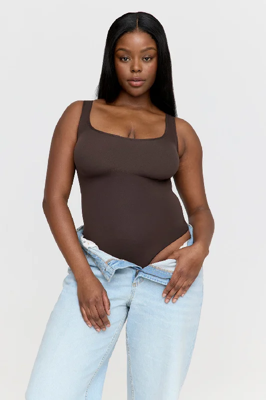 Shop High-Quality Yoga Apparel At Exclusive Discounts 365 CONTOUR STRAPPY SHAPING BODYSUIT - ESPRESSO