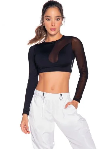 Affordable Yoga Fashion For Every Pose Babalu 9713 Mesh Inset Crop Long Sleeve Top