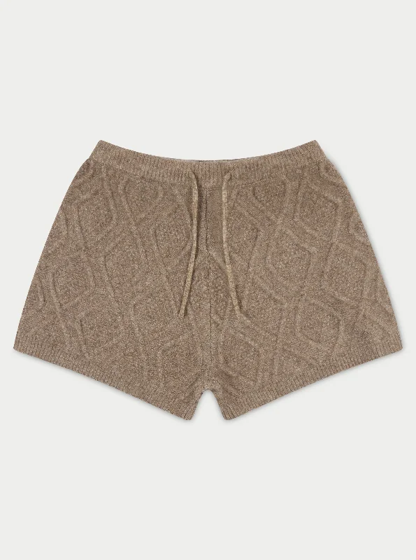 Soft, Stretchy, And Super Affordable Yoga Wear CABLE KNITTED SHORTS - BROWN