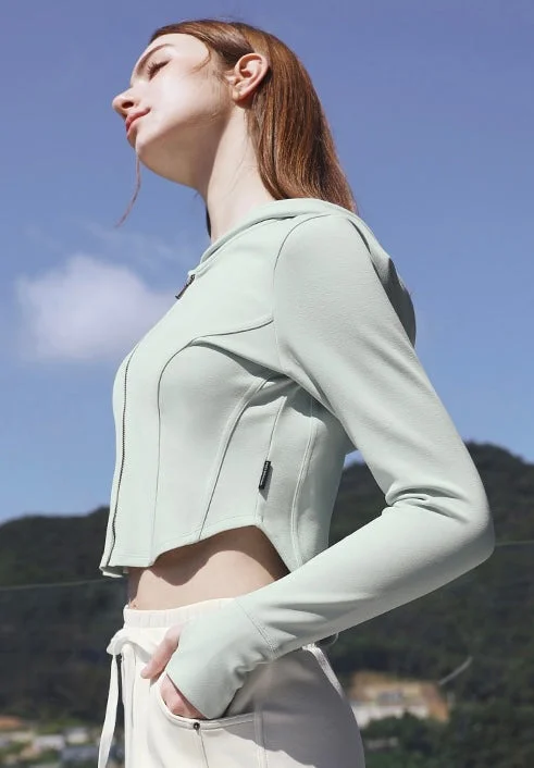 Performance Yoga Wear Now At Exclusive Discounts Grande Line Recycled Line Crop Hoodie Zip Up Outer