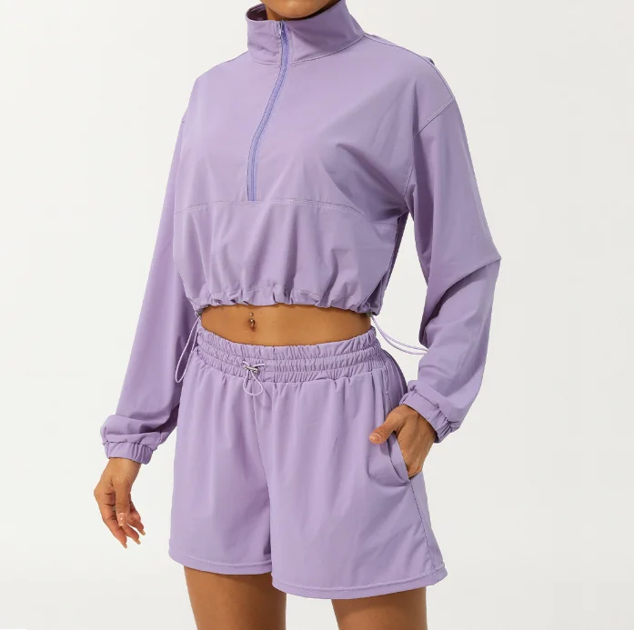 Performance Yoga Wear Now At Exclusive Discounts Half-zip high-neck long-sleeved jacket shorts sunblock yoga suit