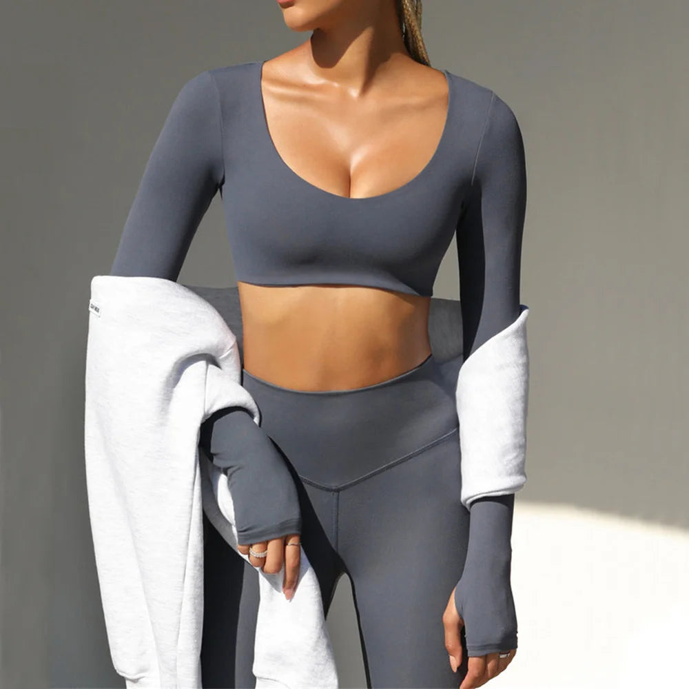 Elevate Your Practice With Affordable Yoga Wear Long- Sleeved U-Neck Yoga Top and Leggings