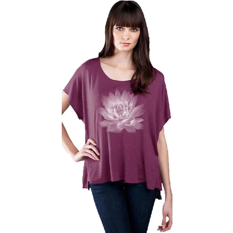 Performance Meets Savings In Our Yoga Wear Sale Lotus Flower Slub Top with Hi-Low Step Hemline - Made in America