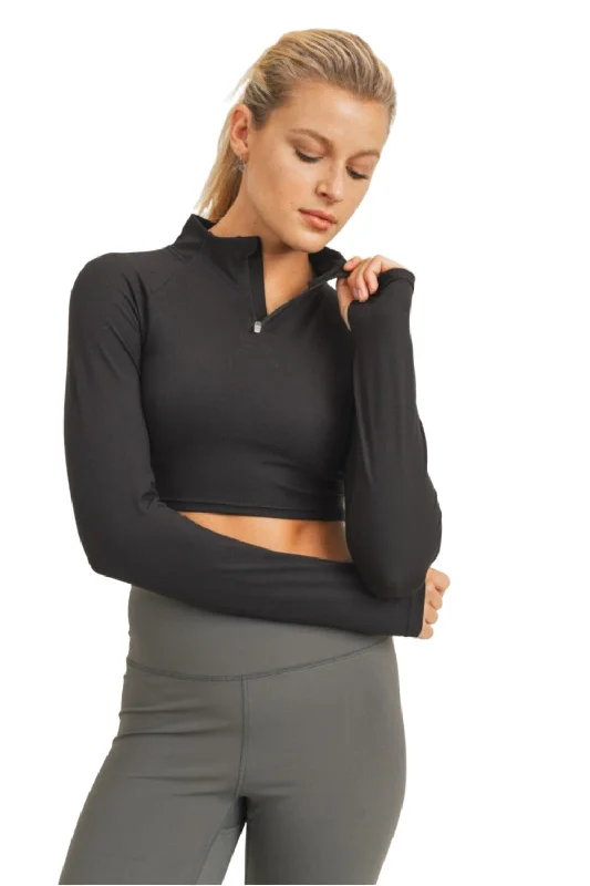 Performance Meets Savings In Our Yoga Wear Sale Mono B GREEN - High-Neck Cropped Active Top Long Sleeve AT8082