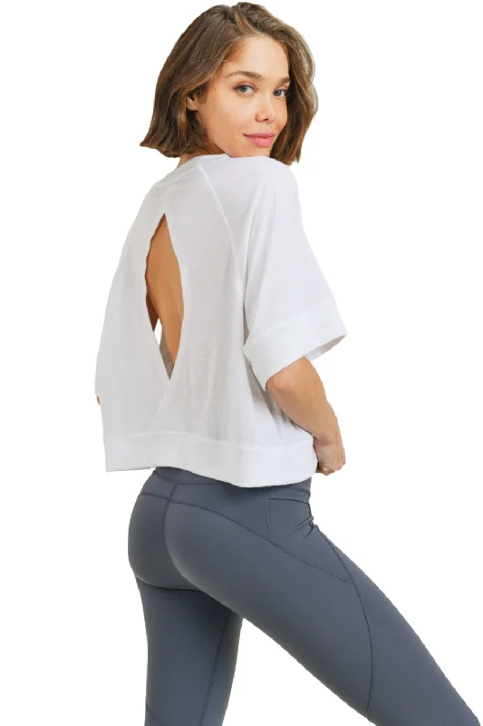 From Warm-Ups To Cooldowns, Shop And Save Mono B Perforated Cutout Raglan Cropped Tee KT210353