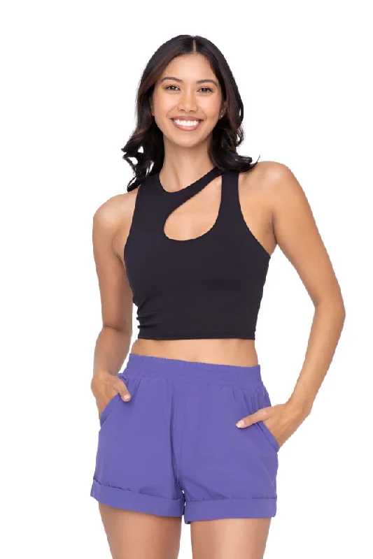 Look Good, Feel Good, And Save Big Mono B Venice Cut Cropped Bra Top AT6381 Black