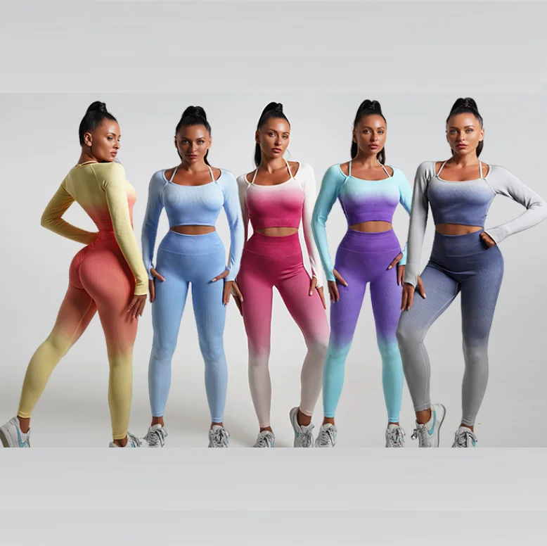 Ultimate Comfort And Style Now At Lower Prices New Arrival Seamless Tight Yoga Suit Long Sleeve Gradient Sports Fitness Elastic Two-piece Female 5 Colors Ultimate Comfort And Style Now At Lower Prices New Arrival Seamless Tight Yoga Suit Long Sleeve Gradient Sports Fitness Elastic Two-piece Female 5 Colors