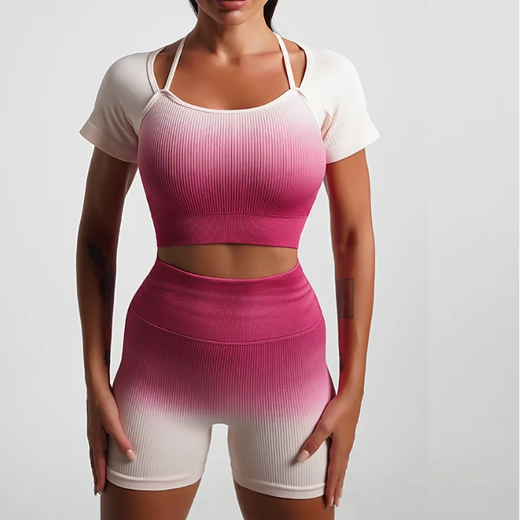 Limited-Time Sale On Stylish Yoga Apparel New Arrival Seamless Tight Yoga Suit Short Sleeve Gradient Sports Fitness Stretch Shorts Female 5 Colors Limited-Time Sale On Stylish Yoga Apparel New Arrival Seamless Tight Yoga Suit Short Sleeve Gradient Sports Fitness Stretch Shorts Female 5 Colors