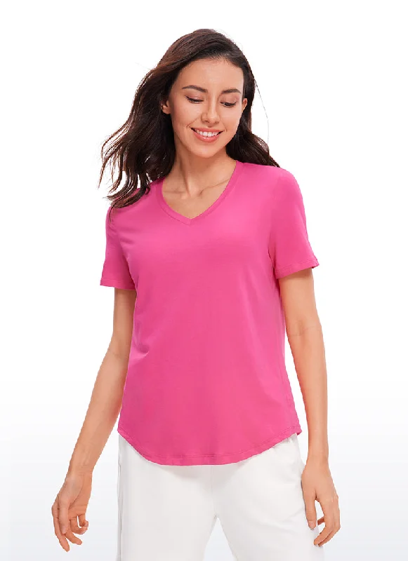 Soft, Stretchy, And Super Affordable Yoga Wear Pima Cotton Yoga Short Sleeves V-Neck