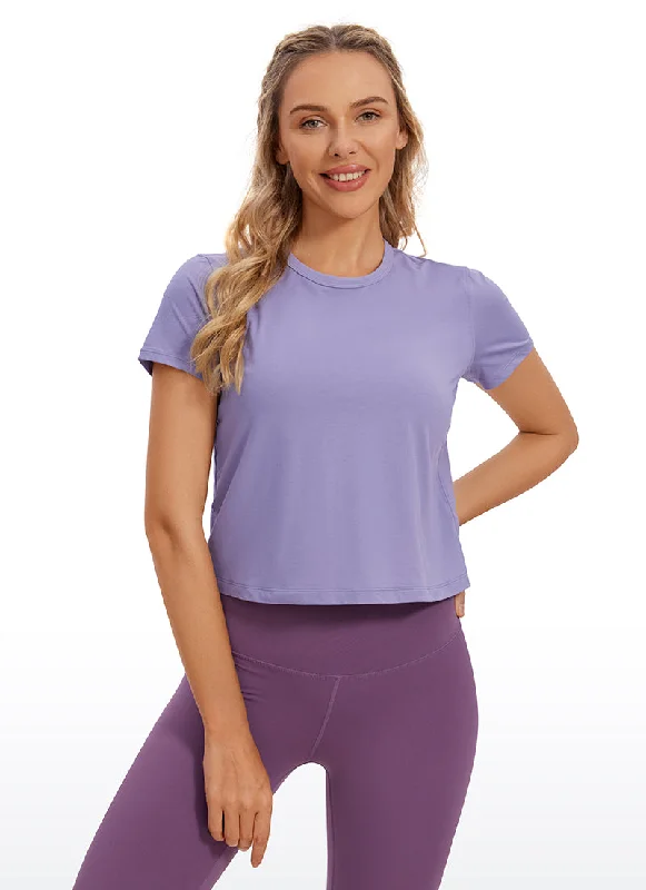 Flow Into Savings With Trendy Yoga Apparel Pima Cotton Short Sleeves Cropped High Neck