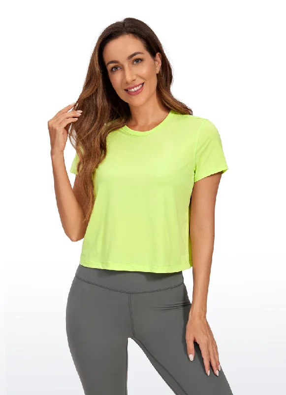 Trendy Yoga Outfits At Budget-Friendly Prices Pima Cotton Short Sleeves Cropped High Neck