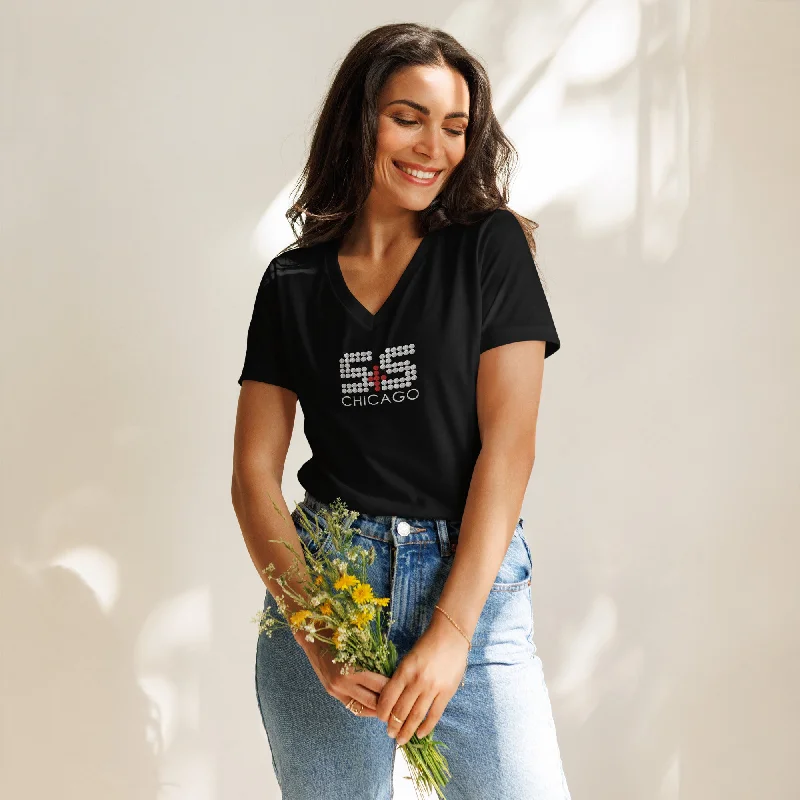 Flexibility Meets Affordability In Our Yoga Wear Sale S&S Chicago Embroidered Women’s Relaxed V-Neck T-Shirt (White Classic S&S)